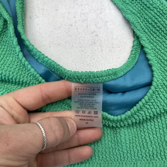 Koana Swim Emma Crinkle Top Set Womens M Green Brown Bralette 2 Piece Textured - Picture 2 of 6